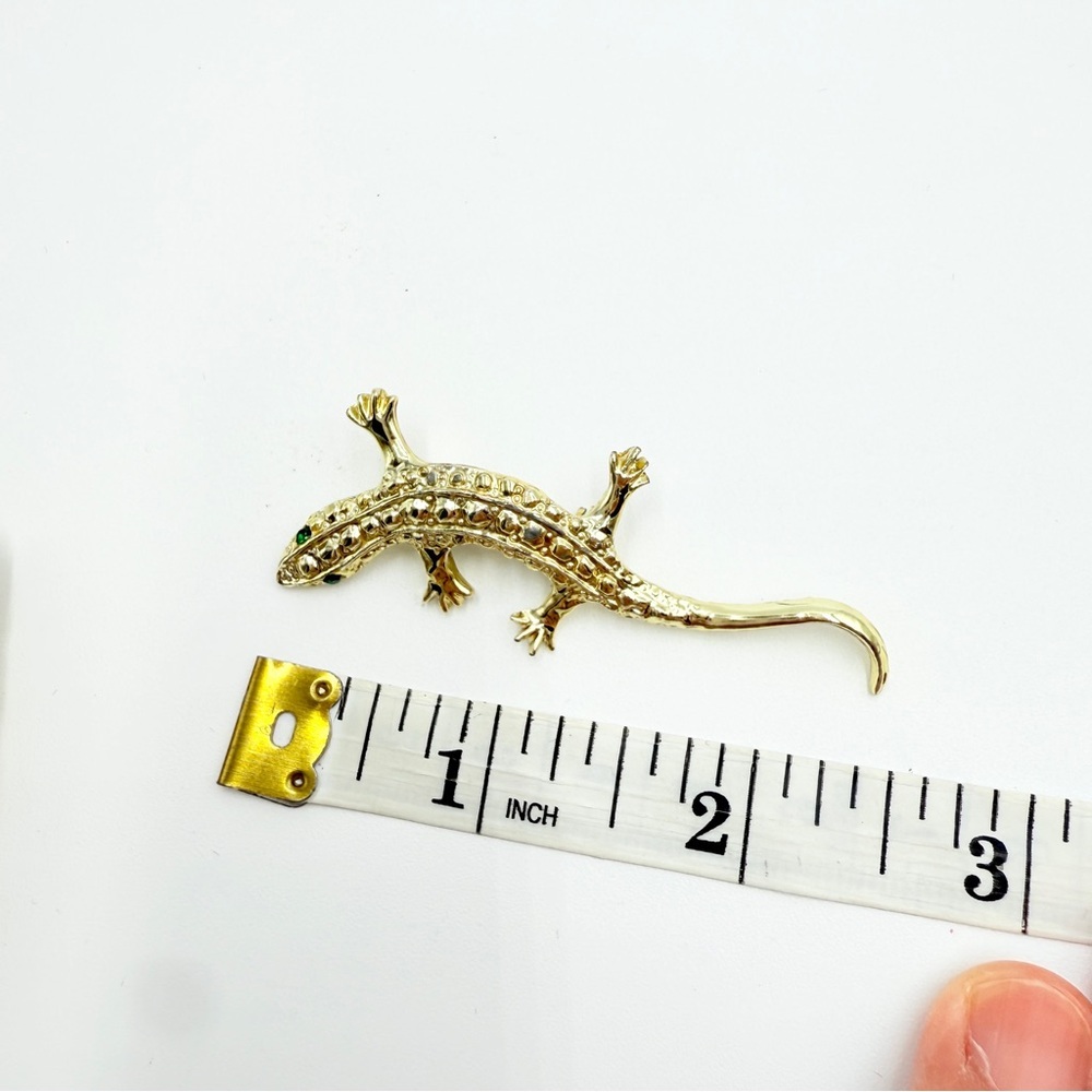 Gerry’s Vintage Gold Tone 3 Brooch Sets Lizard Leaf Floral Rhinestone Pearl Pins - Picture 12 of 13